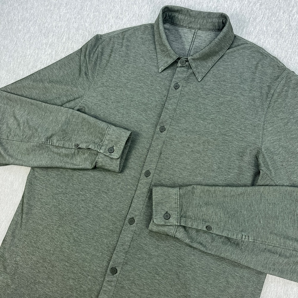 Lululemon Commission Long Sleeve Shirt Mens L Sage Green Stretch Button-Up
